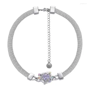 Anhänger Halsketten Eetit Mode Hochwertiges Lila Glas Zirkon Harz Breite Kette Drehmomente Halskette Aussage Zinklegierung Choker Schmuck Für