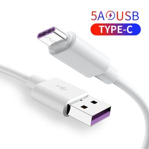 5A USB Type C Fast Charge Cable 1M 1,5m 2m 3M Super Snabb laddningsladd för Samsung Huawei Xiaomi Data Sync Transfer Charger Line i OPP Bag