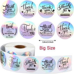 Gift Wrap Holographic Thank You Stickers Big Size For Supporting My Small Business Rainbow Roll Adhesive307j