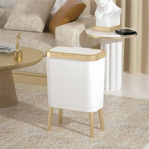 Caspetti per rifiuti 8/15L Luxury White Gold Dustbin Cucina Bagno ad alta capacità ad alta capacità a quattro gamba Stretto bidone di stoccaggio della spazzatura 230412 230412