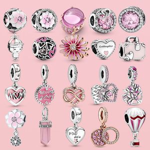 S925 Kolye Pembe Charms Manolya Çiçek Kalp Infinity Aşk Anne DIY Boncuk Fit Orijinal Pandora Bilezik Kolye Takı