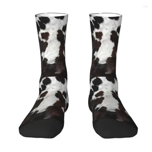 Men's Socks Kawaii Mens Cowhide Style Spotted Pattern In Brown And White Dress Unisex Warm Breathbale 3D Printing Crew