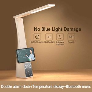 Skrivbordslampor 3 lägen LED -skrivbordslampa med temperatur Display Alarmklocka Dimbar Touch Foldbar bordslampa Läsning Lätt ögonskydd P230412