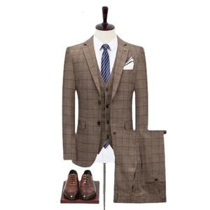 Mens Suits Blazers Pants Vest Set Spring Autumn Fashion Casual Business Plaid 3 Piece Suit Jacketrockbyxor S5XL 231110