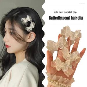Haarschmuck, weiße Schmetterlings-Bögen, Haarspangen für Mädchen und Frauen, süße Spitze, Kunstperle, Entenschnabelklemme, 3D-Breitseiten-Haarnadeln für Kinder