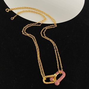 Высококачественное дизайн бренда роскоши 14 тыс. Золото -золотое двойное колье подковы женское ожерелье