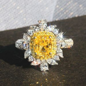 Bandringen luxe vrouwelijke big gele topaz ring % real 925 sterling zilveren verlovingsring vintage trouwringen voor vrouwen AA230412
