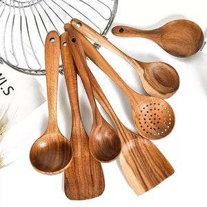 Teak trä bordsartiklar sked durg långhandtag av trä non-stick special matlagning spatula kök verktygsredskap köksartiklar gåvor