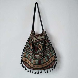 Ny vintage Bohemian Fringe Shoulder Bag Women Tassel Boho Hippie Gypsy fransade kvinnors handväskor 2022 Messenger Bag öppna väskor 230412