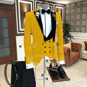 Men's Suits SZMANLIZI Design Men's Dress Gold Wedding For Men 3 Pieces Formal Groom Wear Prom Party Tuxedos (Jacket Vest Pants)