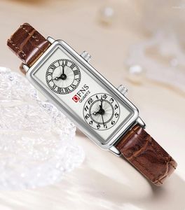 손목 시계 여성 쿼츠 시계 럭셔리 듀얼 시간 다이얼 시계 스테인리스 스틸 가죽 오로그 오로우 사각형 시계 레이디스 클래식 손목 시계