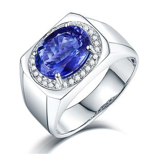 Küme halkaları moda mavi kristal safir değerli taşlar elmaslar bague erkekler için beyaz altın gümüş renk mücevher bijoux parti aksesuar hediye