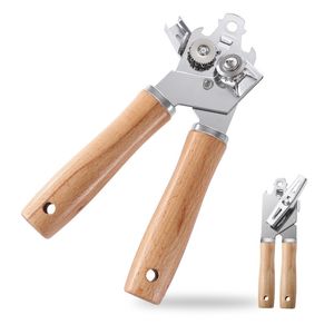 Apriscatole in acciaio inossidabile con manico in legno Apriscatole manuale ergonomico professionale Apriscatole con taglio laterale Utensile da cucina LX5542