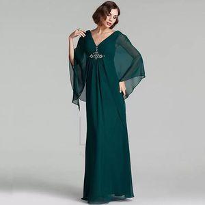 Simple Chiffon Mother Of The Bride Dresses Floor Length V-Neck A-Line Plus Size Beach Wedding Party Gowns Long Emerald Green Prom Evening Wear For Women Guest 2023