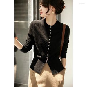 Frauen Strick Strickjacke 2023 Frühling Herbst Oansatz Temperament Elegante Pullover Frauen Einfarbig Schlank Koreanische Tops Bolero Femme