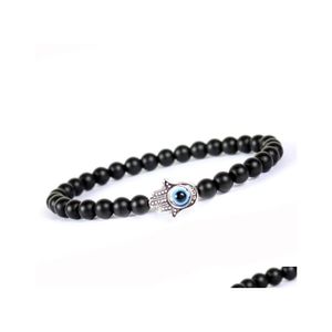Beaded Turkish Evil Eyes Strands Bracelet Black Natural Stone Beads Obsidian Men Braslet For Women Yoga Hand Jewelry Drop Dhnqk