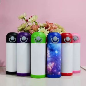 12oz Kids Tumblers Straight White Blank Sublimation Sippy Cups with Flip Top Silicone Bottom One-click Bounce Cup for Student Drinking Water Bottle 350ml. MM