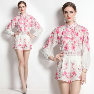 Girl Blouse Pants Boutique Two Piece Set 2023 Summer Autumn Shirt Pants Printed Sets High-end Trend Lady Floral Suits