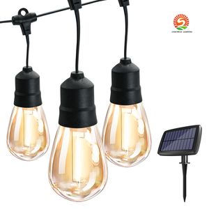 LED Solar Garden Lights 10m 14 żarówka S14 E26 33ft Wodoodporne światła sznurka zewnętrznego Słoneczne Słoneczne ładowanie USB Ładowanie ciepłe białe kempingowe przyjęcie świąteczne