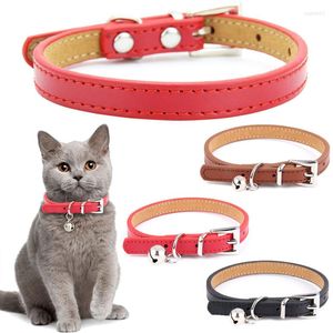 Dog Collars Cute Leather Cat Collar With Bell Safety Puppy Necklace For Small Kitten Chihuahua Accessories Pet Products