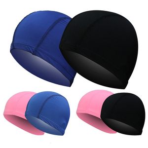 Simkåpor Free Size Swimming Caps för män Kvinnor Elastisk nylon öronskydd Långt hår Simning Pool Hat Ultratin Badkapslar 230411