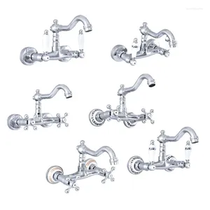 Bathroom Sink Faucets Polished Chrome Brass Kitchen Basin Faucet Mixer Tap Swivel Spout Wall Mounted Dual Handles Levers Mzh020