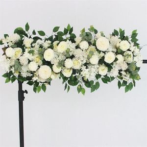 100cm DIY Wedding Flower Mursement Supplies Jedwabny Pionity Rose Artificial Flower Row Decor Wedding Iron Arch tła 2583