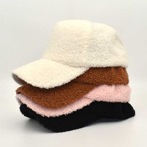 Bollmössor New Girl's Cute Fluff Lamb Woolen Cap vinter Kvinnors varma baseballmössor Justerbar storlek trendig neddy casquette hattar för kvinnor p230412