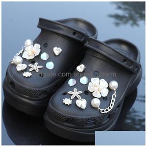 Acessórios para peças de sapatos Trend Starfish Croc Charms Sandálias de verão Musthave Pearl Flower Drop Datl Shoes Dhmoj