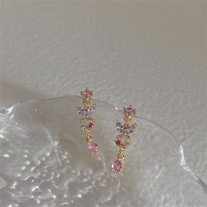 Stud Korea Style Fashion Cute Butterfly Flower Tassel Zircon Earndrop Earring For Women Girls Party Earring Jewelry Gift 230412