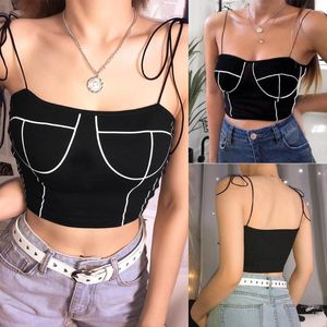 Tanques femininos Mulheres Sexy Sling Crop Top Lady Summer Summer Sleeless Backless Tube Girls Fashion Lace Up Black Tops Tops Clubwear