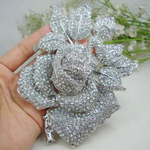 Brooches Bride Charming Clear Crystal Brooch Rose Flower Bud Leaf Bridesmaid Pin