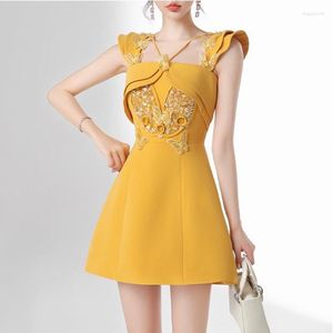 Casual Dresses High-End Custom Luxury Runway Designer Dress 2023 Summer Heavy Industry Nail Bead Butterfly Women