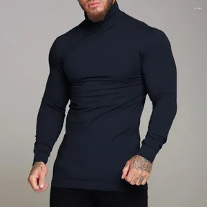 Camisolas masculinas 2024 homens camiseta cor sólida veludo gola alta manga longa casual undershirt aconchegante streetwear lazer camisetas