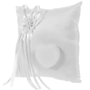 Pillow Ring Wedding Bearer Cushion Holder Lace Bridal Pillows Box Flower Ceremony White Satin Engagement Marriage Pearl Jewelry