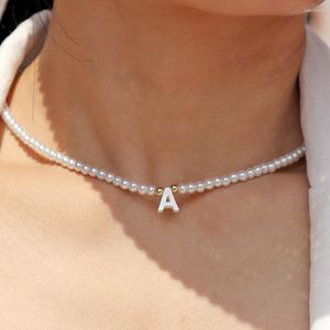 Choker 26 Letter Imitation Pearls Initial Necklace For Women Name Collars Adjustable Stainless Steel Clasp Korean Fashion