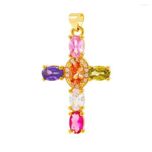 Pendant Necklaces 2023 Simple Fashion Multiple Color Cross for Necklace Copper Gold Plated CZ DIY Making Jewelry Supplies