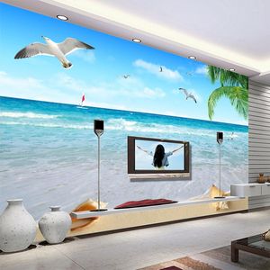 Bakgrunder Anpassa alla storlekar Kokosnöt Sea Gull Seascape Po Mural Wall Cloth Living Room TV Soffa Hem Dekorerat vattentätt papper