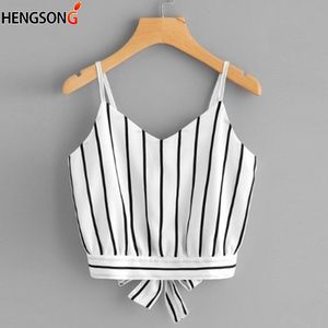 Camisoles Tanks 2023 Summer Knot Striped Split Tie Back Crop Cami Top Women Casual Spaghetti Strap Bow Vest Beach Camisole 230411