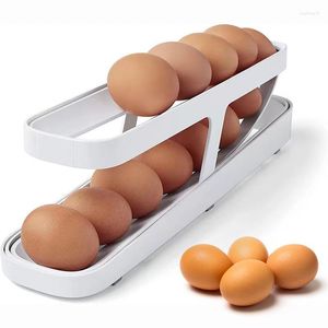 Garrafas de armazenamento exclusivas Rolling Egg Solter Design Auto Recipiente 12-14 Ovos Ovos Organizador de Cozinha para Gelagem da Catilhagem da Despensa