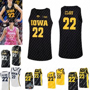 22 Koszulki Caitlin Clark Iowa Hawkeyes, damskie koszulki do koszykówki College, czarno-białe, żółte