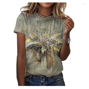Women's T Shirts 2023 Summer Short Sleeve T-Shirt 3D Floral Print Oil Målning Rund Neck Casual Loose XL XXS-6XL