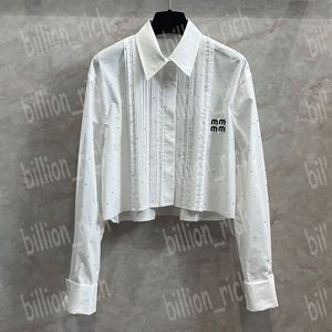 Cropped Women t Shirt Shinny Rhinestone Design Blouse Long Sleeve Summer Spring Tops Girl Ladies White Tops