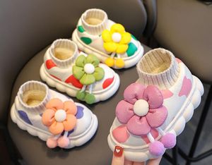 Winter katoenen schoenen kinderen plus kasjmier warme laarzen jongens meisjes schattige bloemen snowboots voor kinderen antislip huisschoenen