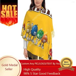 Scarves Custom M&M's Chocolate Beans Tassel Scarf Women Soft Cartoon Candy Shawls Wraps Ladies Winter Fall