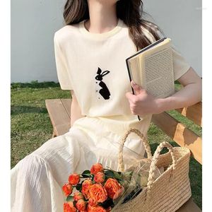 Women's T Shirts Ice Silk Knitted Short Sleeve Women Korean White Cotton Thread Shirt Summer Bottom Top And Linen Half