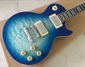 Anpassad butik, Big Blue Flower LP Standard Electric Guitar, One Piece of Body Neck, Tune-O-Matic Bridge, Rosewood Binding, Free Shippi