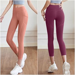 LL-MT Sportswear Womens Yoga Outfit Running Slim Leggings Pantaloni Esercizio Collant a vita alta per adulti Abbigliamento fitness Ragazze Elastico Skinny Palestra Traspirante