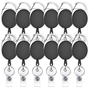 Keychains 12 PCS Black Dractable Key Chain Badge Card Holders Reel Cord Clip med Belt and Ring