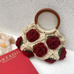 Evening Bags Fashion Original Design Women Shoulder Bag Yarn Crochet Handmade Flower Casual Tote Lady Shopping Handbag